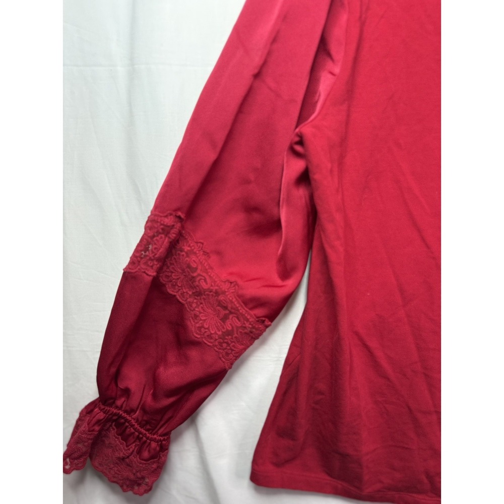 Women's Chicos Top Sz 1 US M Red Lace Accents Balloon Satin Sleeve V Neck - Picture 9 of 10